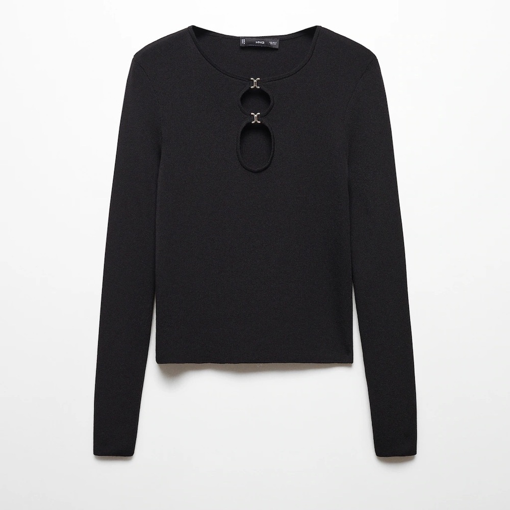 Mango Black Cutout Knit Top size Small